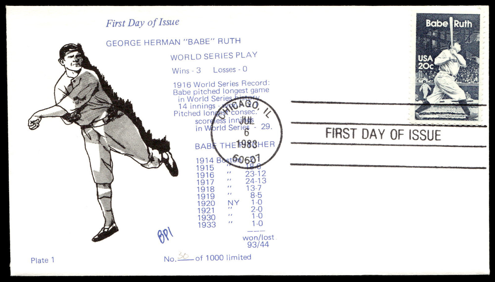 1983 Babe Ruth FDC World Series Record & History Pitcher BPI Cachet | eBay