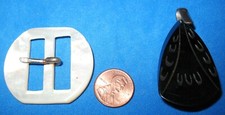 Buckle Lot, Vintage MOP Buckle and Black Carved Bakelite Buckle