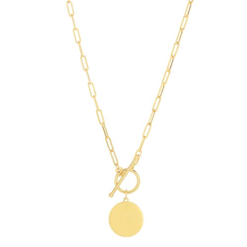 Engravable 14K Gold Personalized Disc Toggle Pendant Paperclip Necklace 18" - Picture 2 of 5