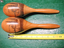 MEXICAN  TURNED WOOD  HAND PAINTED MARACAS 10''
