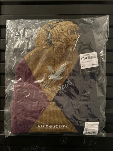 Lyle & Scott Bobble Beanie Hat Golf Winter Argyle multicolured - Picture 7 of 7