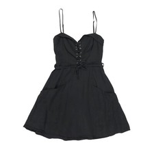 Reformation Lorimer Mini Dress Size 0 Black Spaghetti Strap Front Pockets Corset