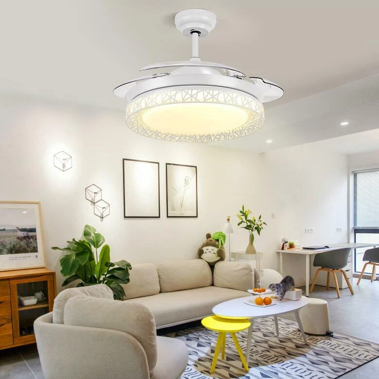 42" LED Light Ceiling Fans Remote Retractable Blade Chandeliers 3-Color Lighting - Image 2 of 4