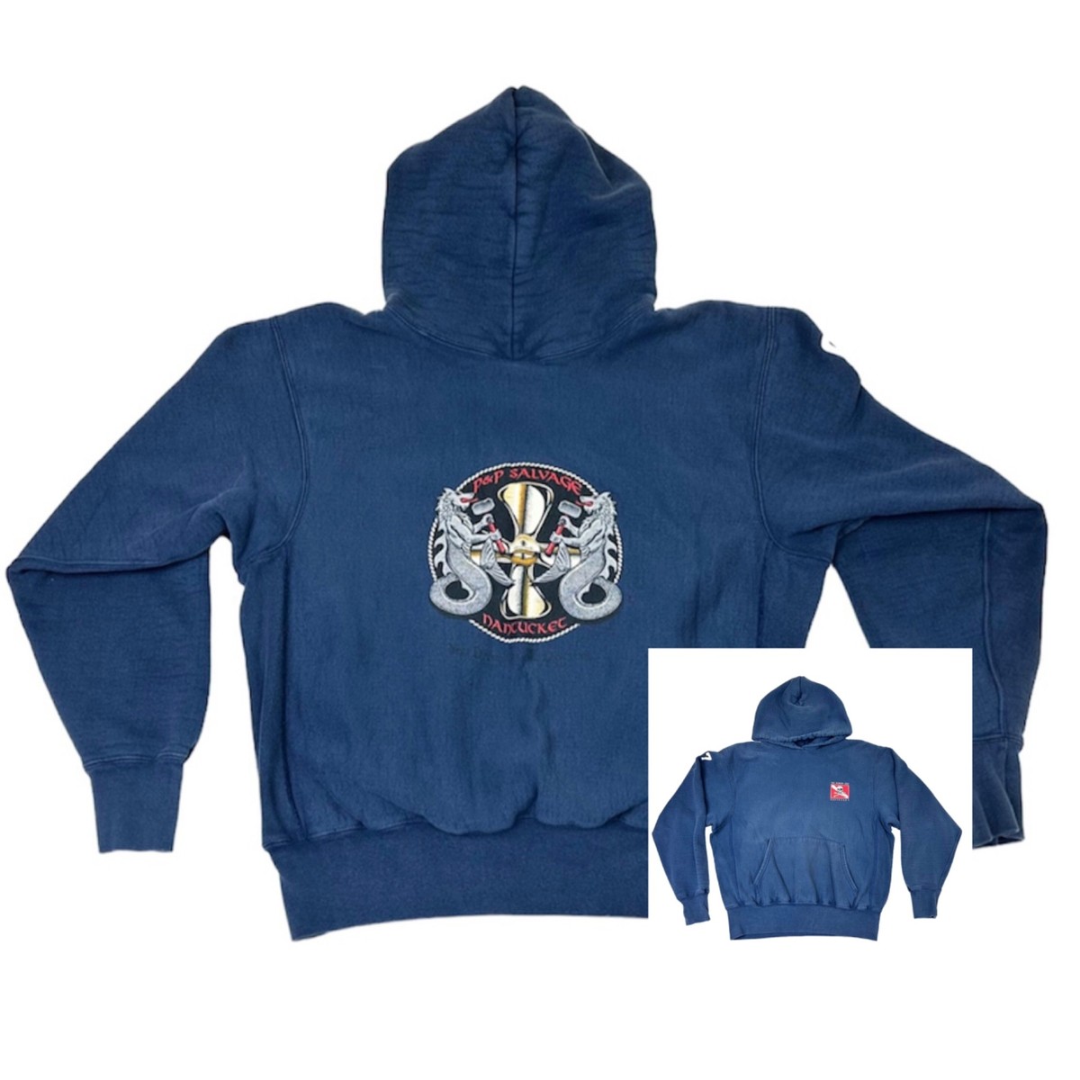 Sunken ship P P Salvage Hoodie Sweatshirt Blue Medium Reverse