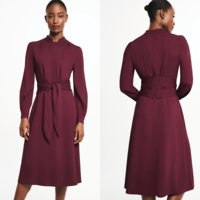 The Fold Dress Remington Long Sleeve Belted Berry Jacquard Stretch  