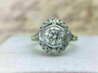 Art Deco Halo 3 Ct Moissanite Brilliant Engagement Ring 925 Sterling Silver