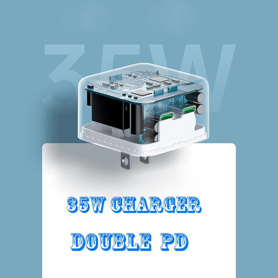 35W Dual USB C Fast Charger Adapter Type C To C Cable For iPhone 15 Pro Samsung - Image 3 of 4