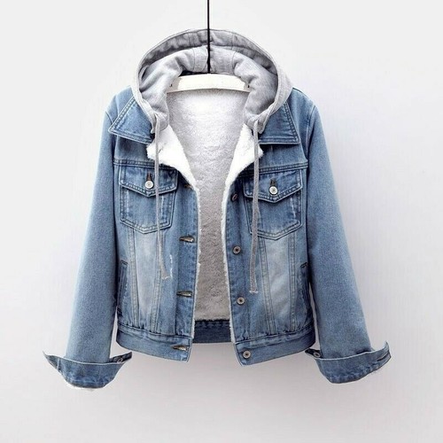 Lady Fleece Lined Denim Jacket Coat 