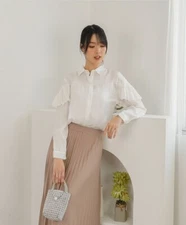 SALE*Long Sleeve Ruffle Shimmer Silk Top Women Ladies Shirt Blouse Casual Button