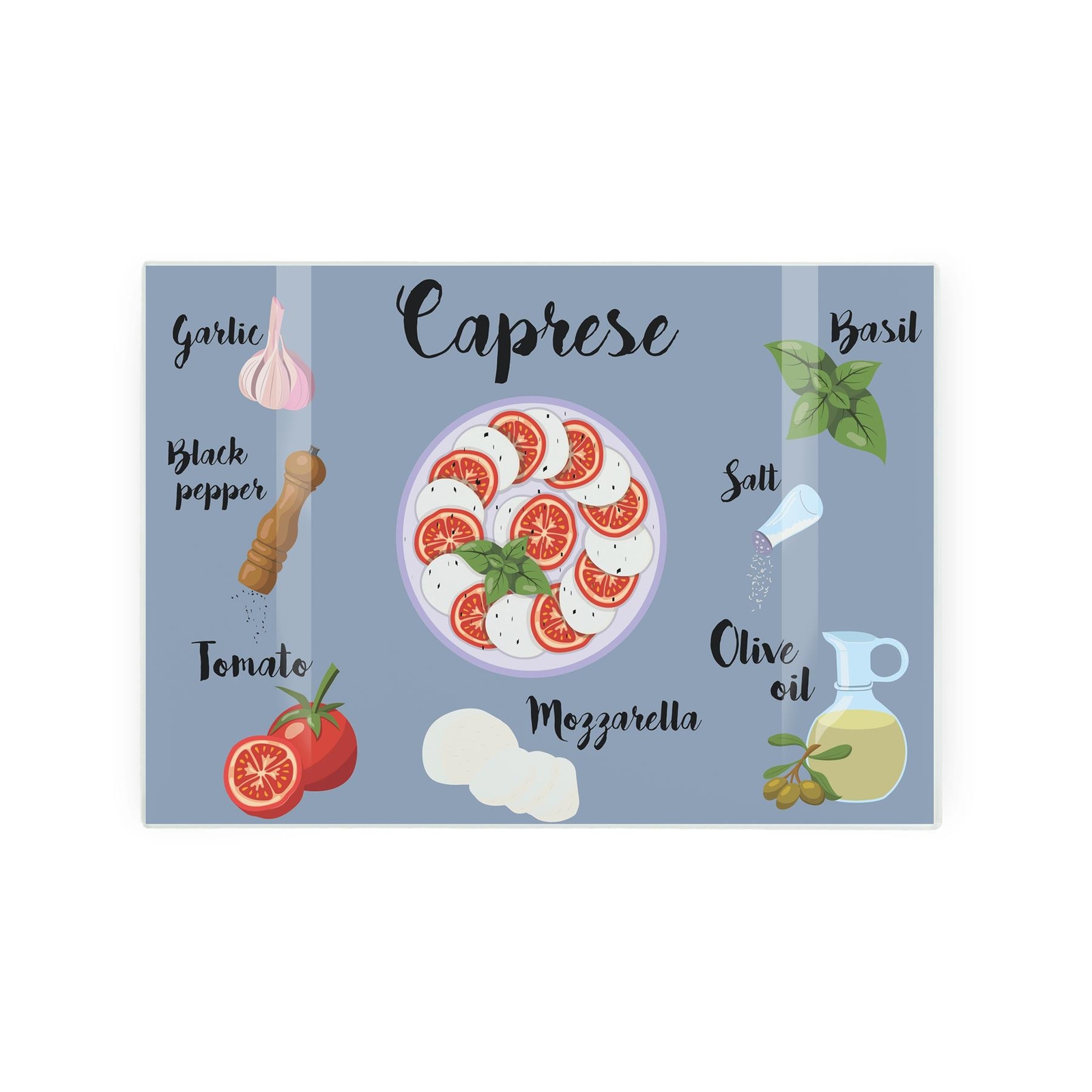 Caprese Recipe Small Glass Worktop Saver - Rectangular Glass Chopping Board