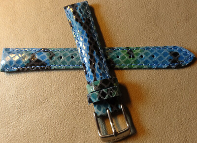 New 16mm Genuine Leather Timex T7B955 Padded Blue Green Python Watch Band Strap 