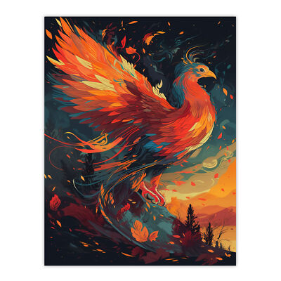Majestic Phoenix Bird Spreading Wings Concept Painting Wall Art Poster Print