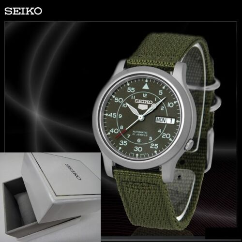 SEIKO 5+BOX SNK805K2 AUTOMATIC military WATCH (CAL.7S26C) Green face nylon strap - Picture 1 of 7