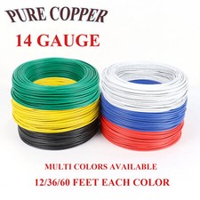 14AWG Gauge Automotive Primary Wire 12 40 60 100Ft Car Pure Copper Wiring RV Lot