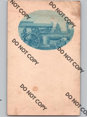 c1910 Reeves & Co Steam Engine Tractor CYANOTYPE RPPC Real Photo Postcard
