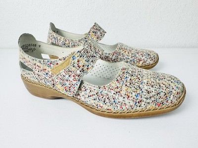 Rieker 413J2 Doris Mary Jane Flat Beige Confetti Women's Size 39 EU 8 US