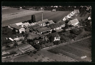 Postcard Bühlenhausen Krs. Ulm, Albi fruit juice press Hans Rösch & Co from plane au 
