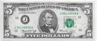 1974 $5 Federal Reserve Note Mismatched Serial Numbers J36139939B / J35139939B — photo 1