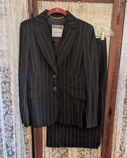 Vintage 80's 90s Moschino Couture Pinstripe Black White Suit Jacket Skirt Lot