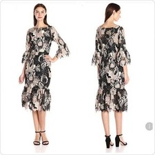 NEW Tracy Reese Anthropologie Sz 8 Flounced Lace Midi Overlay Dress