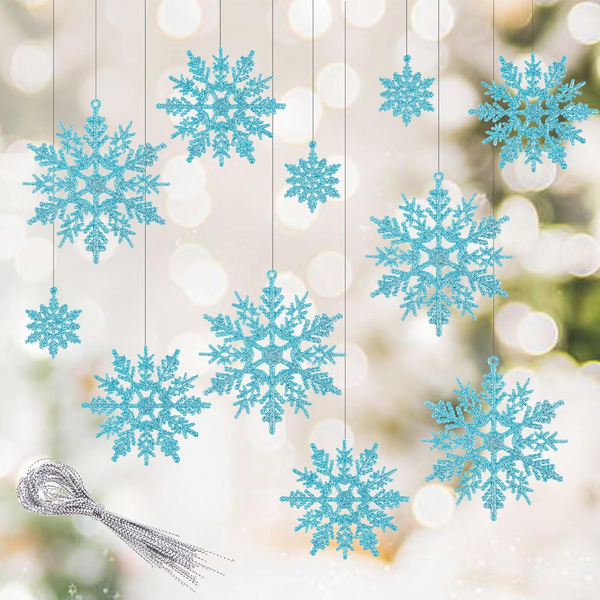 30 StüCk Schneeflocken Weihnachten Deko, Glitzer Schneeflocke AnhäNger Schneeflo-image