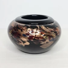 Sterno Glasshouse Studio Black Art Glass Vase Pot Copper Fleck Signed