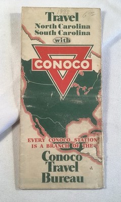 VINTAGE 1930 s Conoco Oil Gasoline Advertising Road Map NORTH & SOUTH CAROLINA
