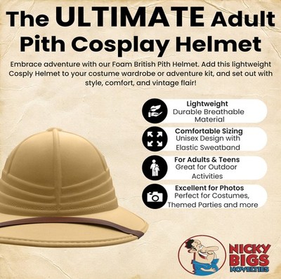 Adult British Pith Helmet Jungle Safari Sun Explorer Halloween