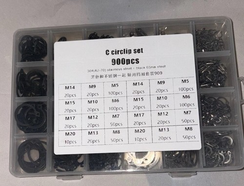 C-Clip Circlip Set 900pcs 304 Stainless Steel Black Oxide Metric M5-M20