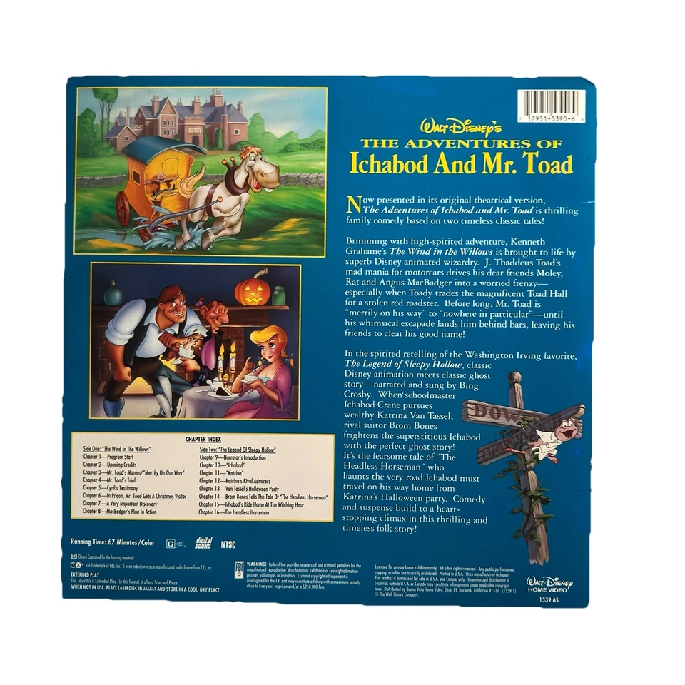 The Adventures of Ichabod and Mr. Toad LaserDisc 1949 Animation Disney - Image 2 of 2