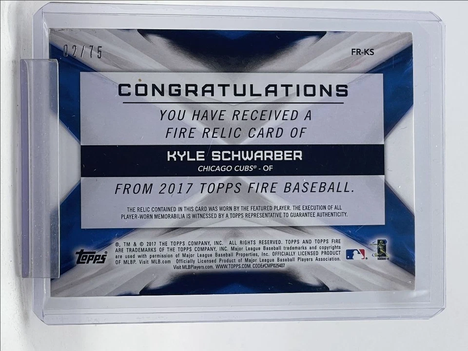 KYLE SCHWARBER 2017 TOPPS FIRE PLAYER-WORN PATCH GREEN CUBS /75 Q4894 - Image 2 of 2