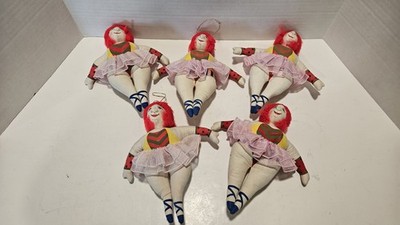 5 Vintage Curvy Plus Sized Red Headed Plush 8'' Ballerina Dancer Ornaments