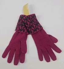 Nwt Michael Kors Knit MK Logo Pink Gray Winter Gloves Cuffed O/s Womens Warm