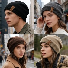 Unisex Knitted Beanie Hat Winter Warm Fleece Lined Cap Men Women Outdoor Fashion