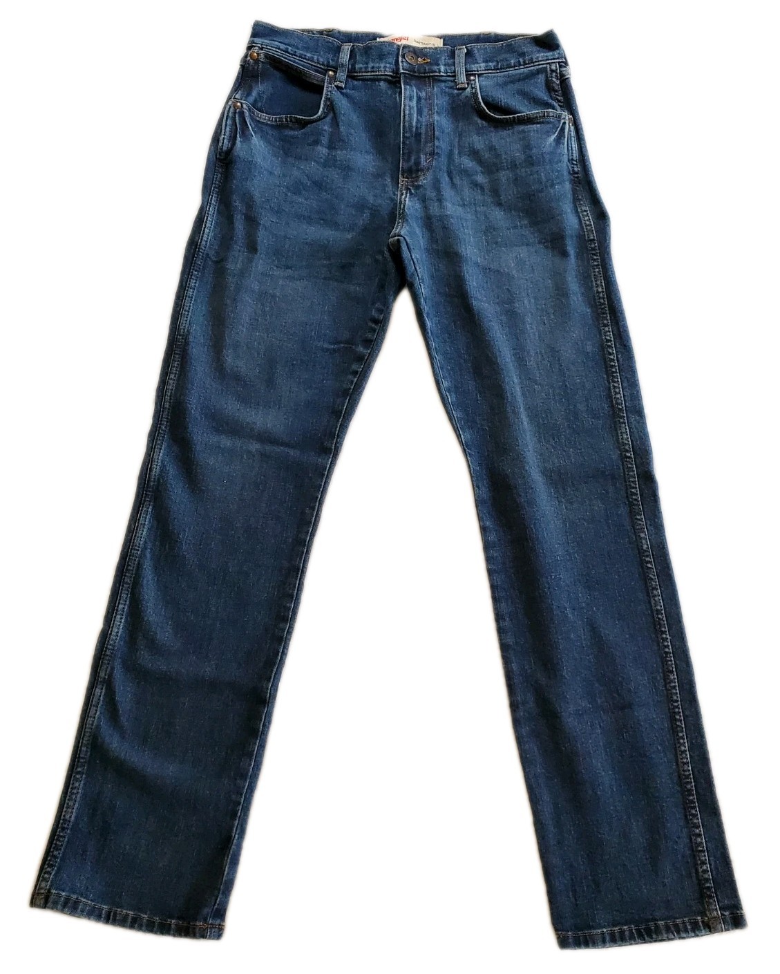 Wrangler Slim Straight Men's Jeans Blue Denim 5-Pocket Medium Wash Button Zip
