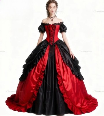 Victorian Gothic Red/Black Wedding Dress Ball Gown Off Shoulder Vampire  Bridal | eBay