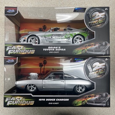 Jada Fast & Furious 25 Years Toyota Supra And Charger Diecast Car Silver/Green