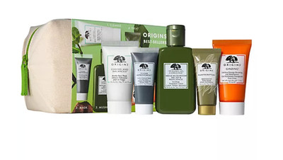 ORIGINS 5-Pc Best Sellers Skin Set Travel w Zippered Makeup Bag, New With Tags