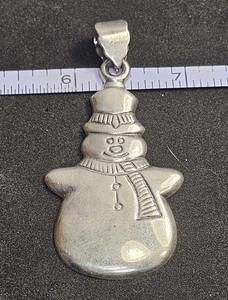 925 Sterling Silver Snowman Charm Pendant, No Stone, Signed, Christmas