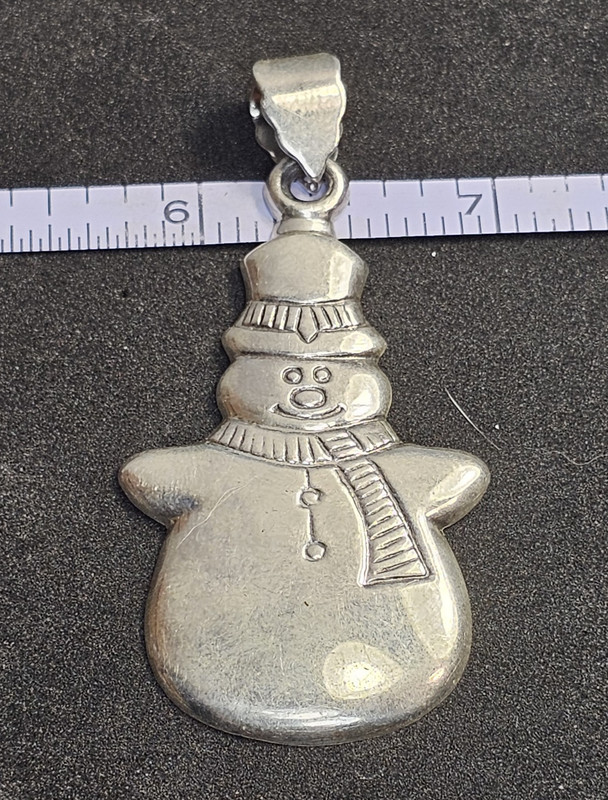 925 Sterling Silver Snowman Charm Pendant, No Stone, Signed, Christmas