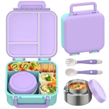 Bento Lunch Box for Kids with 9oz Thermo, Leak-proof Lunch Containers with 3 ...