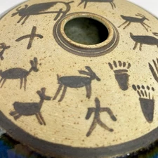 Signed Marsha Franklin Southwestern Oil Lamp Hand Painted Petroglyphs 5 1/2"