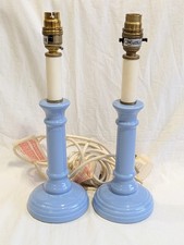 2 x Vintage Marks & Spencer Light Blue Ceramic Candle Stick Design Table Lamps