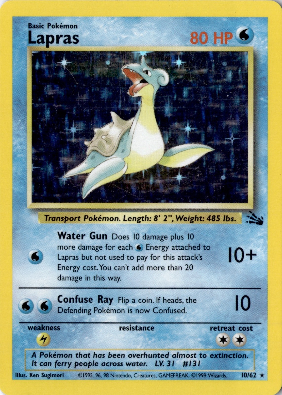Lapras 10/62 Fossil Holo Rare - Vintage Pokémon Card 1999 WotC 10/62 LP