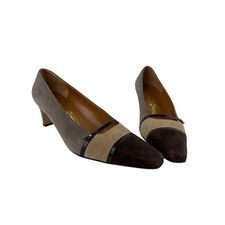 Vintage Salvatore Ferragamo Tri-Color Suede Pumps Size 7.5B Block Heel Old Money