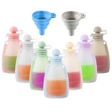 Reusable Silicone Baby Food Pouches, 7 Pack Squeeze Pouches for Toddler Kids