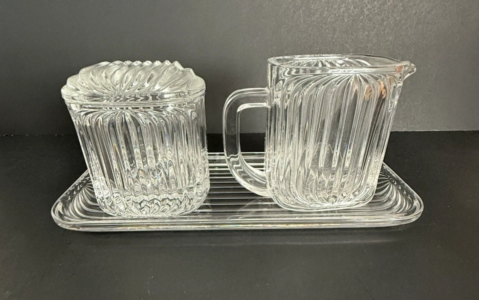 Villeroy & Boch Crystal Quadra Creamer, Sugar & Tray Set Art Deco Style Alemanha - Imagem 3 de 4