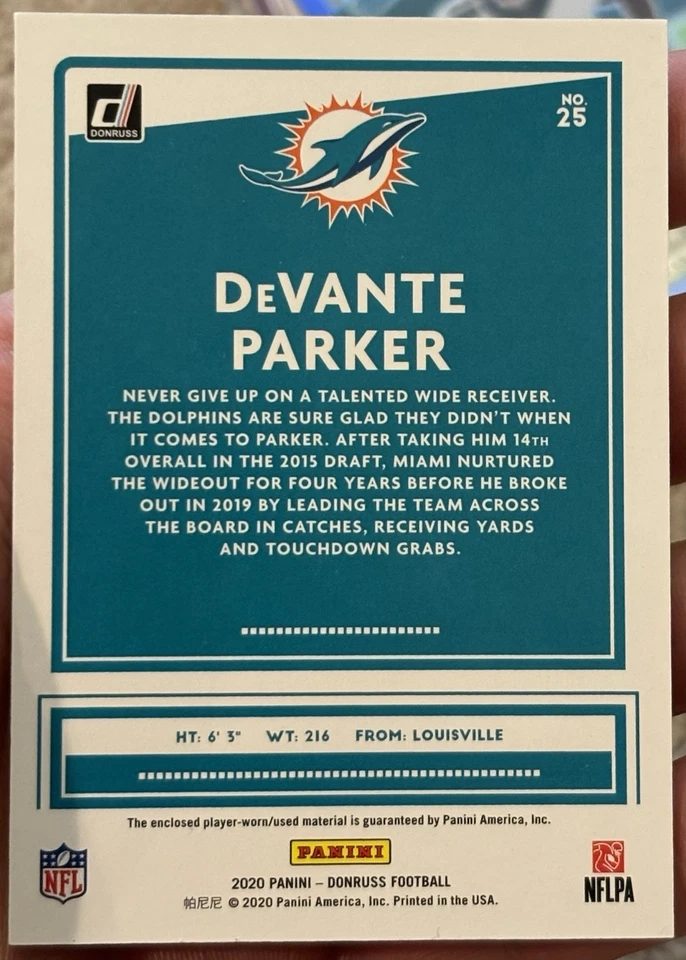 2020 Panini Donruss - Donruss Threads Devante Parker #25 Miami Dolphins - Image 2 of 2