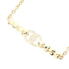 Chanel Heart Necklace Rhinestone Women Gold One Size
