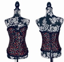 Black cherry satin lace up bustier overbust corset top size large